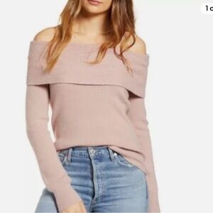 Leith Pink Off Shoulder Ribbed Knit Sweater Top Small